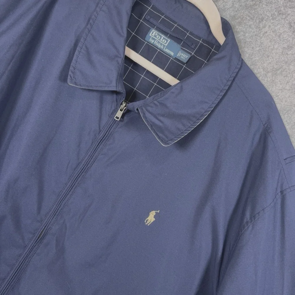 VTG Polo Ralph Lauren Harrington Bomber Jacket Men 4XLT Navy Plaid Lined Logo